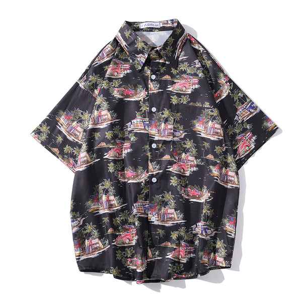 Arrival Men's Flower Shirt Hawaiian Camicias Casual Beach Wild Shirts Printed Short-sleeve Orange Blouses Tops | Vimost Shop.