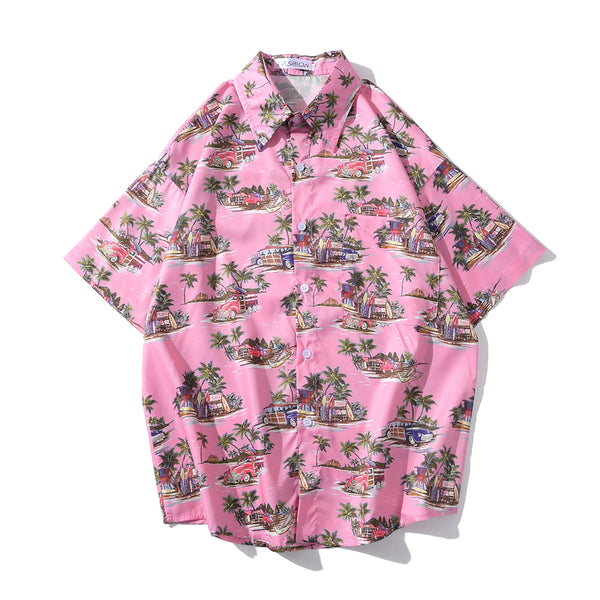 Arrival Men's Flower Shirt Hawaiian Camicias Casual Beach Wild Shirts Printed Short-sleeve Orange Blouses Tops | Vimost Shop.