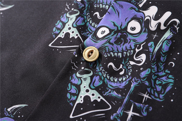 Summer Fashion Harajuku Full Devil Print Hawaiian Shirts Streetwear Hip Hop Casual Beach Short Sleeve Men Black Tops | Vimost Shop.