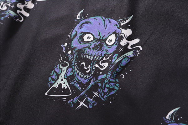 Summer Fashion Harajuku Full Devil Print Hawaiian Shirts Streetwear Hip Hop Casual Beach Short Sleeve Men Black Tops | Vimost Shop.