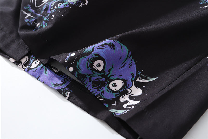 Summer Fashion Harajuku Full Devil Print Hawaiian Shirts Streetwear Hip Hop Casual Beach Short Sleeve Men Black Tops | Vimost Shop.