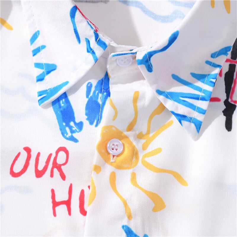 Men's Fashion Graffiti Shirt Trend Hawaiian Casual Beach Shirts Summer Hip Hop Street Black Short Sleeve Tops Tees | Vimost Shop.