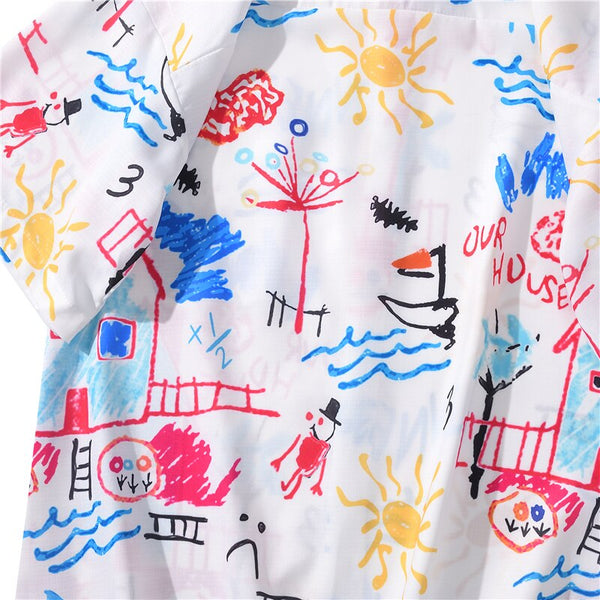 Men's Fashion Graffiti Shirt  Trend Hawaiian Casual Beach Shirts Summer Hip Hop Street Black Short Sleeve Tops Tees | Vimost Shop.