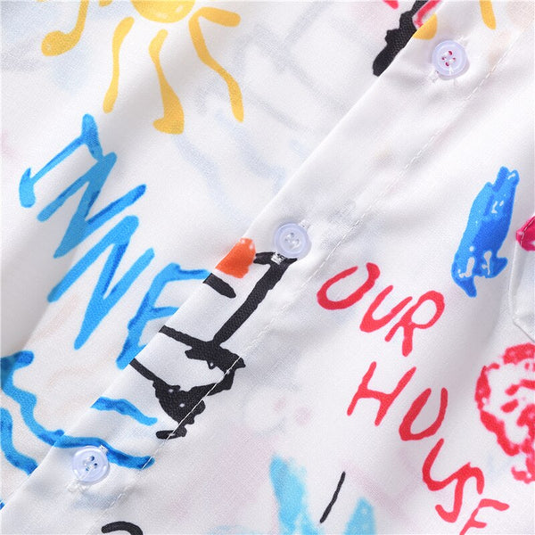 Men's Fashion Graffiti Shirt  Trend Hawaiian Casual Beach Shirts Summer Hip Hop Street Black Short Sleeve Tops Tees | Vimost Shop.