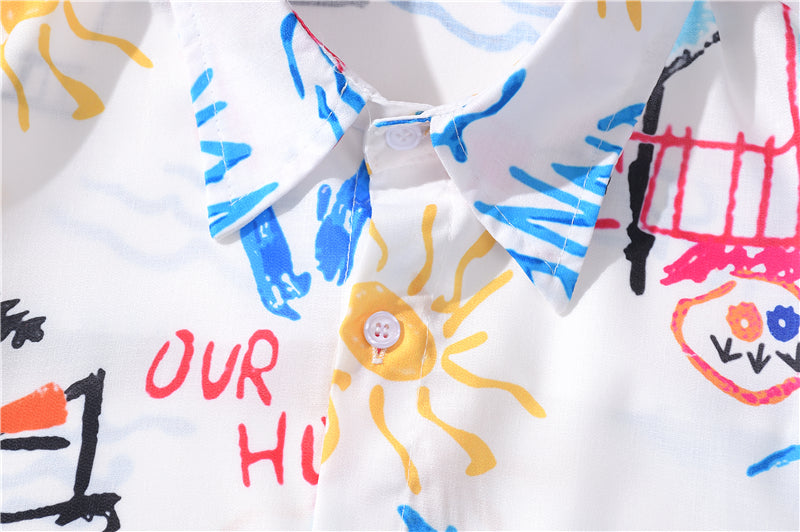 Men's Fashion Graffiti Shirt Trend Hawaiian Casual Beach Shirts Summer Hip Hop Street Black Short Sleeve Tops Tees | Vimost Shop.