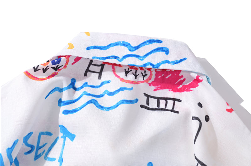 Men's Fashion Graffiti Shirt Trend Hawaiian Casual Beach Shirts Summer Hip Hop Street Black Short Sleeve Tops Tees | Vimost Shop.