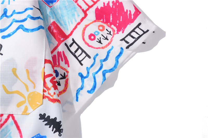 Men's Fashion Graffiti Shirt Trend Hawaiian Casual Beach Shirts Summer Hip Hop Street Black Short Sleeve Tops Tees | Vimost Shop.