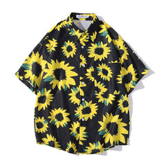 Flowers Shirt Hawaiian Casual Beach Shirts Summer Hip Hop Street Black White Pink Short Sleeve Tops Tees