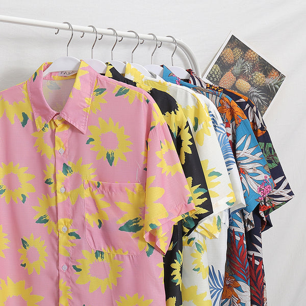 Flowers Shirt Hawaiian Casual Beach Shirts Summer Hip Hop Street Black White Pink Short Sleeve Tops Tees | Vimost Shop.