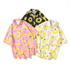 Flowers Shirt Hawaiian Casual Beach Shirts Summer Hip Hop Street Black White Pink Short Sleeve Tops Tees