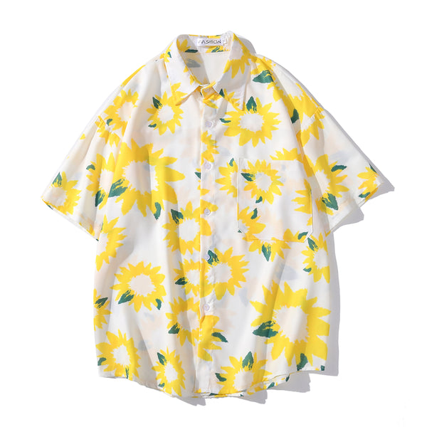 Flowers Shirt Hawaiian Casual Beach Shirts Summer Hip Hop Street Black White Pink Short Sleeve Tops Tees | Vimost Shop.