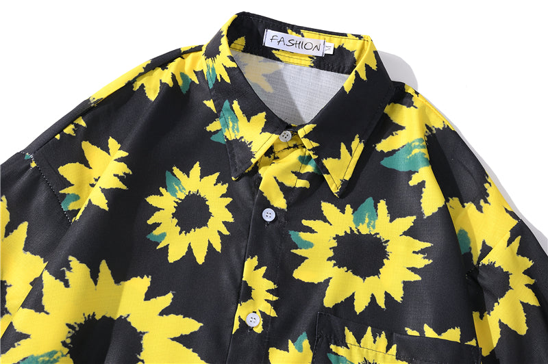 Flowers Shirt Hawaiian Casual Beach Shirts Summer Hip Hop Street Black White Pink Short Sleeve Tops Tees | Vimost Shop.