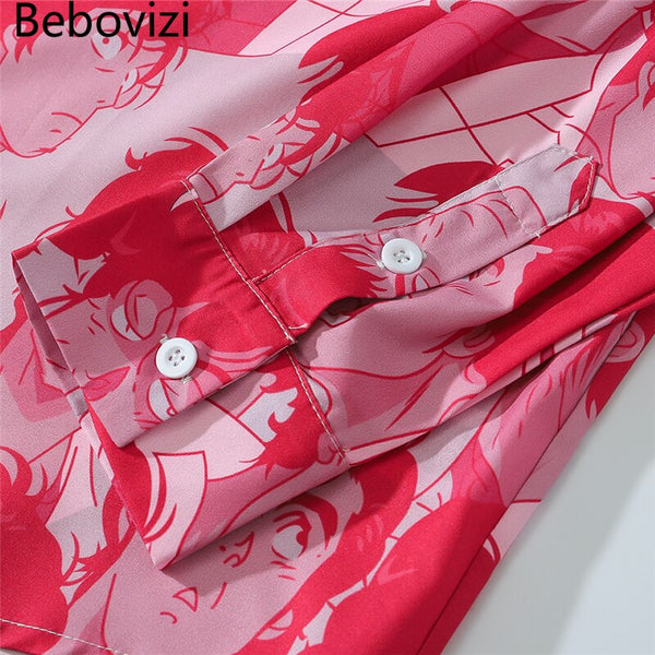 Japanese Style Funny Anime Print Long Sleeve Shirt 2020 Men Casual Hip Hop Streetwear Patchwork Oversized Shirt Korean | Vimost Shop.
