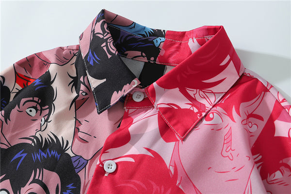 Japanese Style Funny Anime Print Long Sleeve Shirt 2020 Men Casual Hip Hop Streetwear Patchwork Oversized Shirt Korean | Vimost Shop.