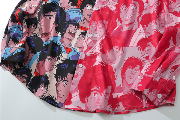 Japanese Style Funny Anime Print Long Sleeve Shirt 2020 Men Casual Hip Hop Streetwear Patchwork Oversized Shirt Korean | Vimost Shop.