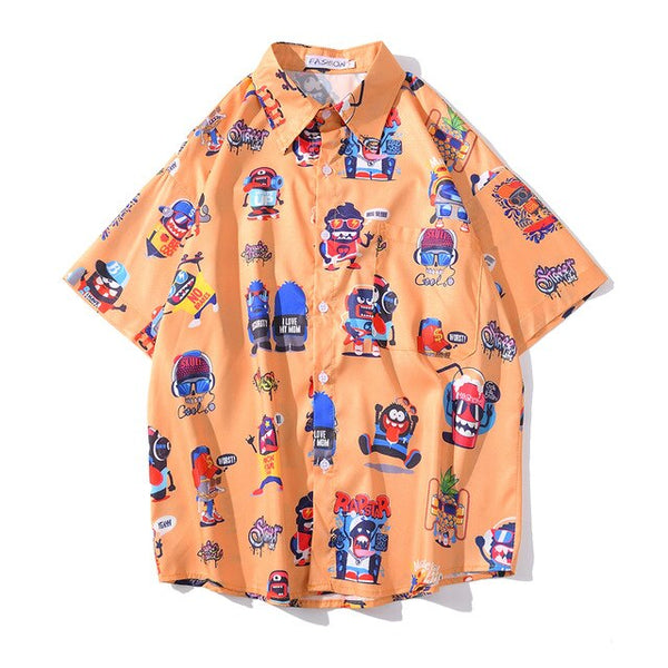 New Men's Cool Shirt Hawaiian Camicias Casual White Beach Shirts Hip Hop Street Cartoon Print Short Sleeve Tops | Vimost Shop.