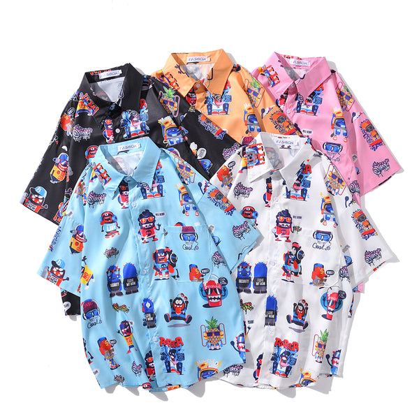 New Men's Cool Shirt Hawaiian Camicias Casual White Beach Shirts Hip Hop Street Cartoon Print Short Sleeve Tops | Vimost Shop.