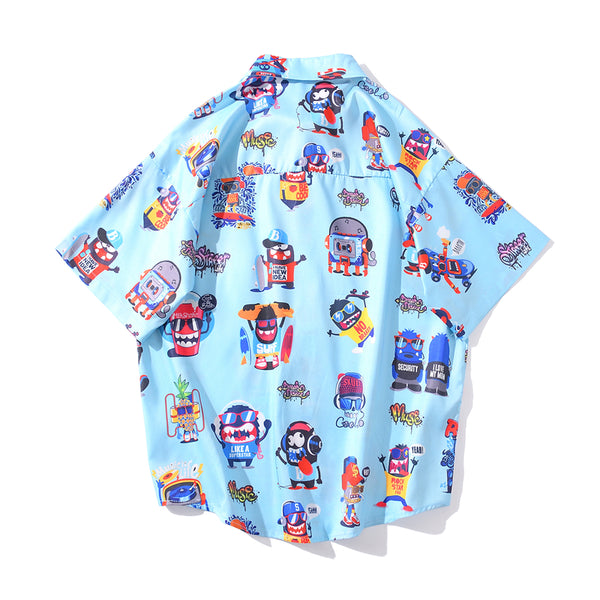 New Men's Cool Shirt Hawaiian Camicias Casual White Beach Shirts Hip Hop Street Cartoon Print Short Sleeve Tops | Vimost Shop.