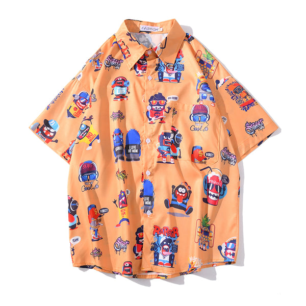 New Men's Cool Shirt Hawaiian Camicias Casual White Beach Shirts Hip Hop Street Cartoon Print Short Sleeve Tops | Vimost Shop.