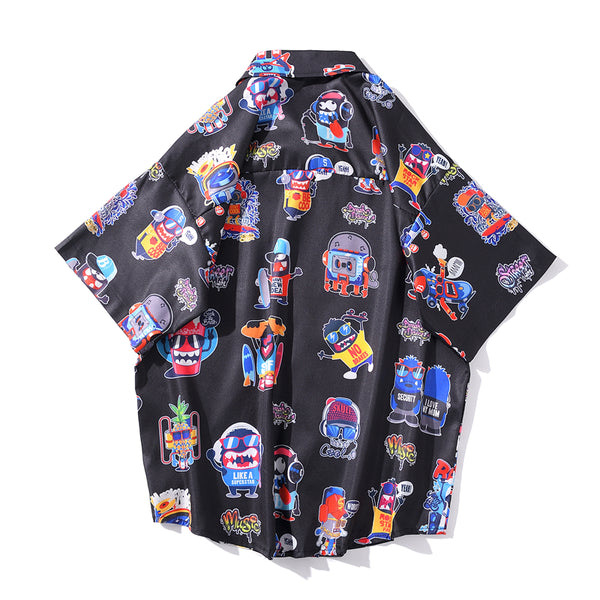 New Men's Cool Shirt Hawaiian Camicias Casual White Beach Shirts Hip Hop Street Cartoon Print Short Sleeve Tops | Vimost Shop.