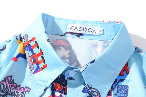New Men's Cool Shirt Hawaiian Camicias Casual White Beach Shirts Hip Hop Street Cartoon Print Short Sleeve Tops | Vimost Shop.