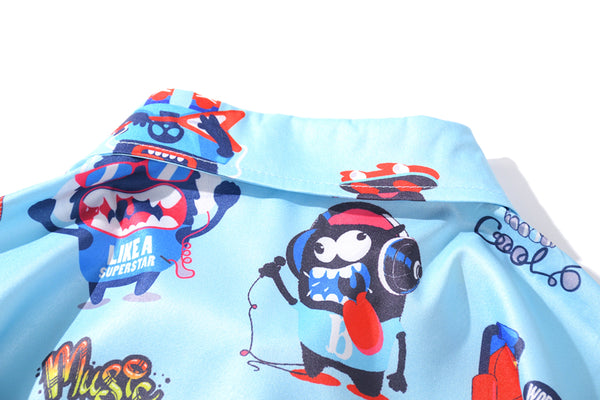 New Men's Cool Shirt Hawaiian Camicias Casual White Beach Shirts Hip Hop Street Cartoon Print Short Sleeve Tops | Vimost Shop.