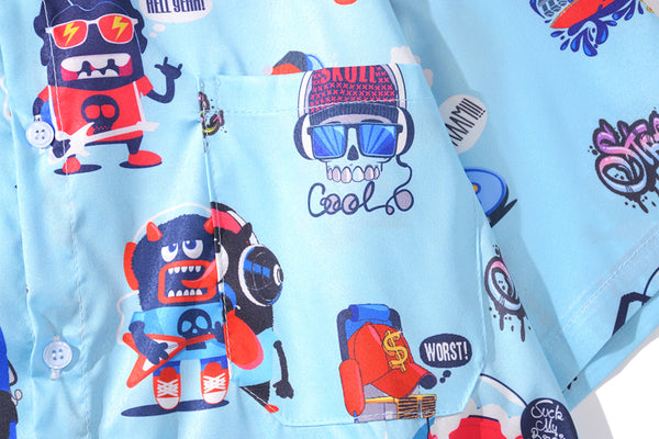 New Men's Cool Shirt Hawaiian Camicias Casual White Beach Shirts Hip Hop Street Cartoon Print Short Sleeve Tops | Vimost Shop.