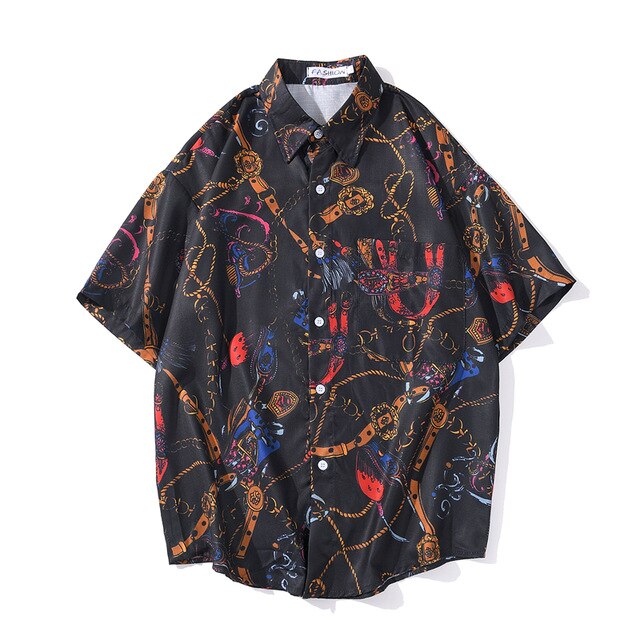 Fashion Brand Graphics Print Hawaiian Shirt Casual Vacation Beach Shirts Summer Hip Hop Short Sleeve Male Tops Tees | Vimost Shop.