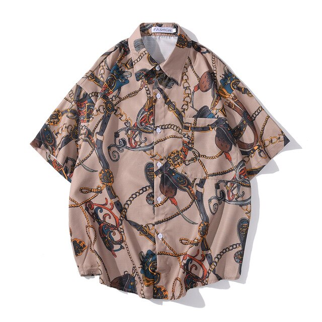 Fashion Brand Graphics Print Hawaiian Shirt Casual Vacation Beach Shirts Summer Hip Hop Short Sleeve Male Tops Tees | Vimost Shop.