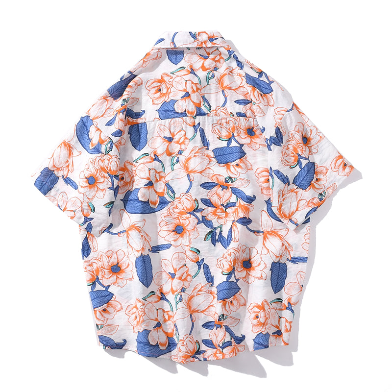 Summer Hip Hop Tops Korean Full Flowers Print Yellow Shirt Fashion Holiday Casual Mens Short Sleeve Hawaiian Shirts | Vimost Shop.