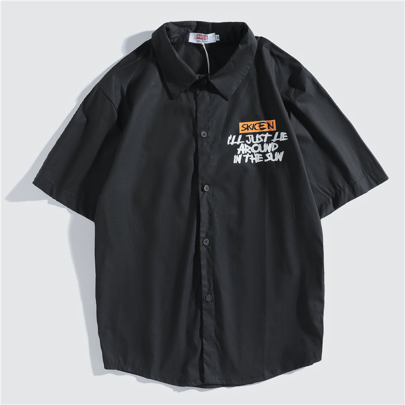 Japanese Style Cat Print White Shirts Mens Casual Short Sleeve Shirt Male Fashion Cotton Shirts Tops Clothing | Vimost Shop.