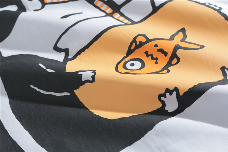 Japanese Style Cat Print White Shirts Mens Casual Short Sleeve Shirt Male Fashion Cotton Shirts Tops Clothing | Vimost Shop.