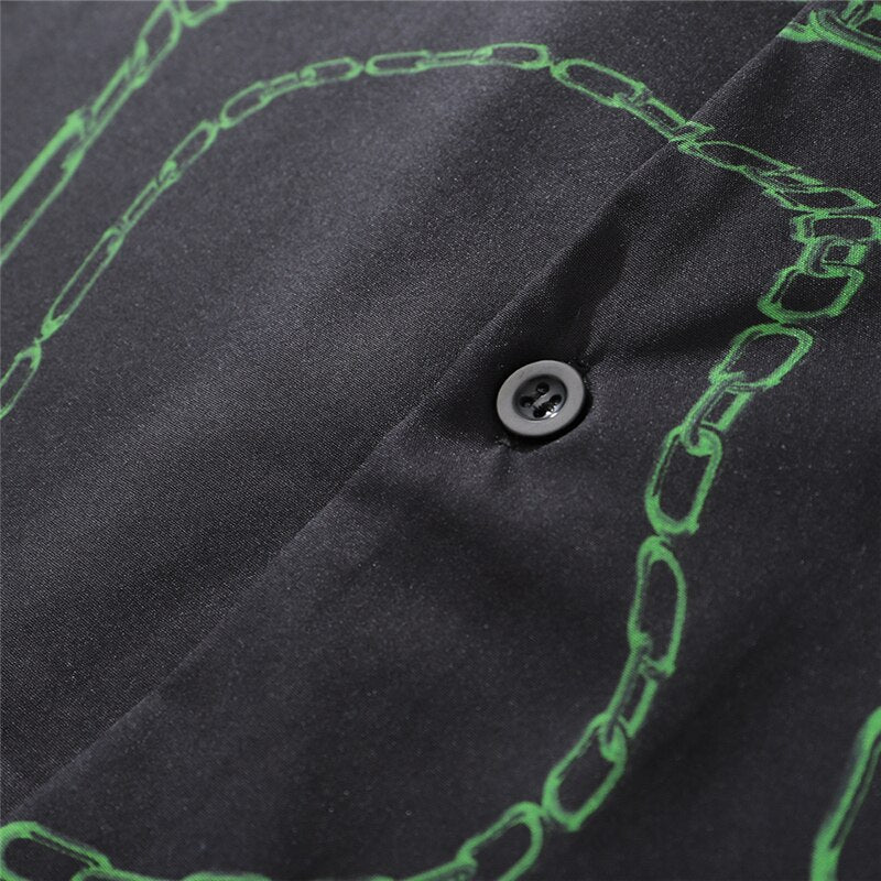 New Designer Iron Chain Print Short Sleeve Cool Shirt Summer Men Casual Hip Hop Streetwear Oversized Black Shirt | Vimost Shop.