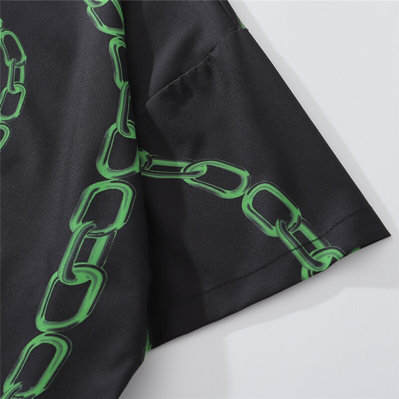 New Designer Iron Chain Print Short Sleeve Cool Shirt Summer Men Casual Hip Hop Streetwear Oversized Black Shirt | Vimost Shop.