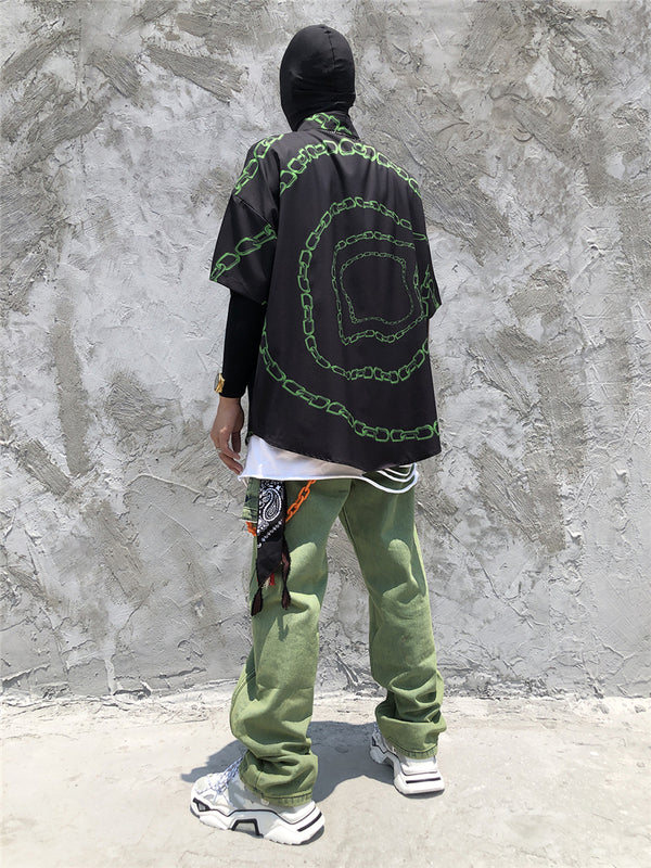 New Designer Iron Chain Print Short Sleeve Cool Shirt Summer Men Casual Hip Hop Streetwear Oversized Black Shirt | Vimost Shop.