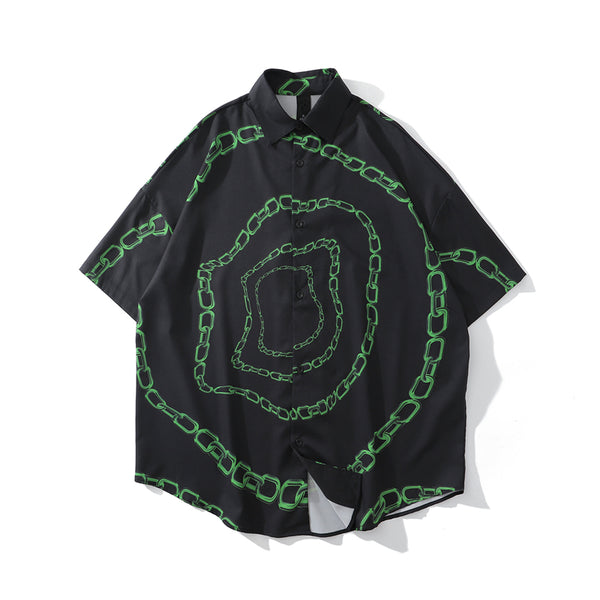 New Designer Iron Chain Print Short Sleeve Cool Shirt Summer Men Casual Hip Hop Streetwear Oversized Black Shirt | Vimost Shop.