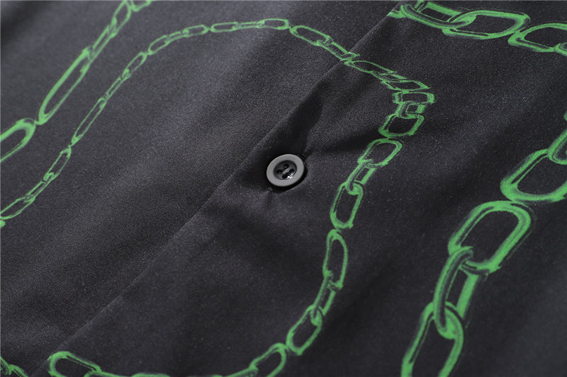 New Designer Iron Chain Print Short Sleeve Cool Shirt Summer Men Casual Hip Hop Streetwear Oversized Black Shirt | Vimost Shop.