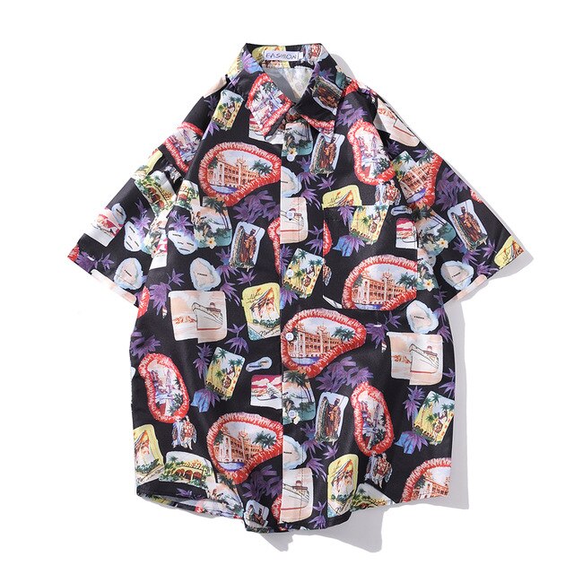 Summer Korean Flower Shirt Fashion Beach Holiday Pink Shirt Casual Mens Short Sleeve Hawaiian Shirts | Vimost Shop.