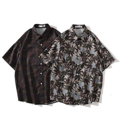 Hip Hop Shirts Men Women Leaves Print Hawaiian Trend Casual Streetwear Shirt Harajuku Short Sleeve Tops