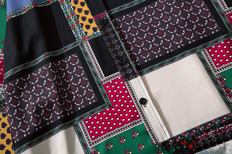 Geometry Print Shirts Color Block Patchwork Top Streetwear Mens Casual Hip Hop Long Sleeve Hawaiian Shirt | Vimost Shop.