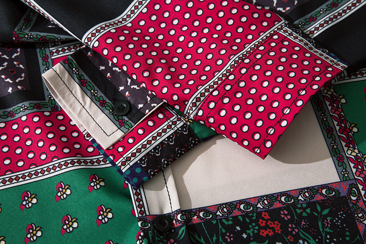 Geometry Print Shirts Color Block Patchwork Top Streetwear Mens Casual Hip Hop Long Sleeve Hawaiian Shirt | Vimost Shop.