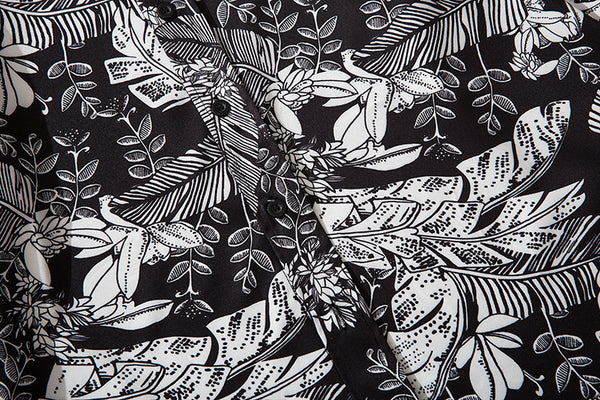 Leaves Print Floral Shirt Mens Casual Hip Hop Tops Black Long Sleeve Hawaiian Shirt Camisas Hombre | Vimost Shop.