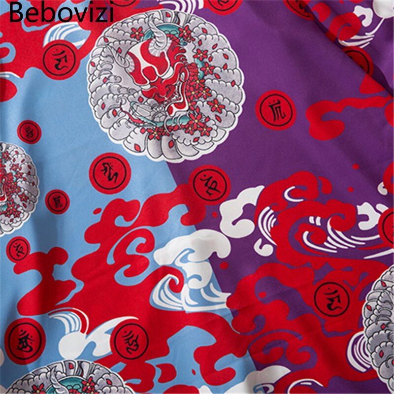 Japanese Style Demon Print Patchwork Streetwear Shirts Mens Casual Long Sleeve Shirt Camisas Hip Hop Shirts Top Clothes | Vimost Shop.