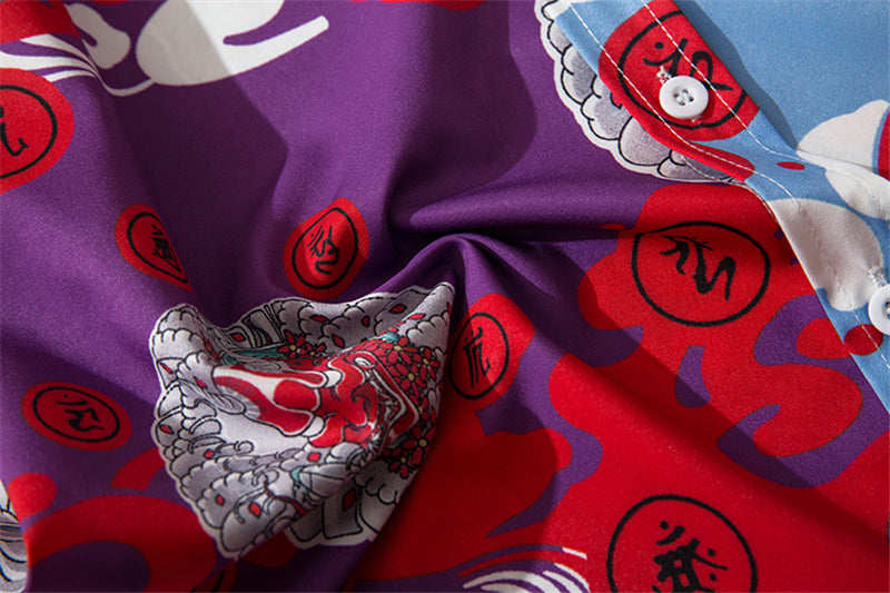 Japanese Style Demon Print Patchwork Streetwear Shirts Mens Casual Long Sleeve Shirt Camisas Hip Hop Shirts Top Clothes | Vimost Shop.