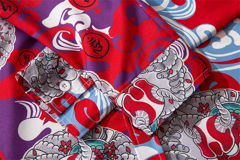 Japanese Style Demon Print Patchwork Streetwear Shirts Mens Casual Long Sleeve Shirt Camisas Hip Hop Shirts Top Clothes | Vimost Shop.