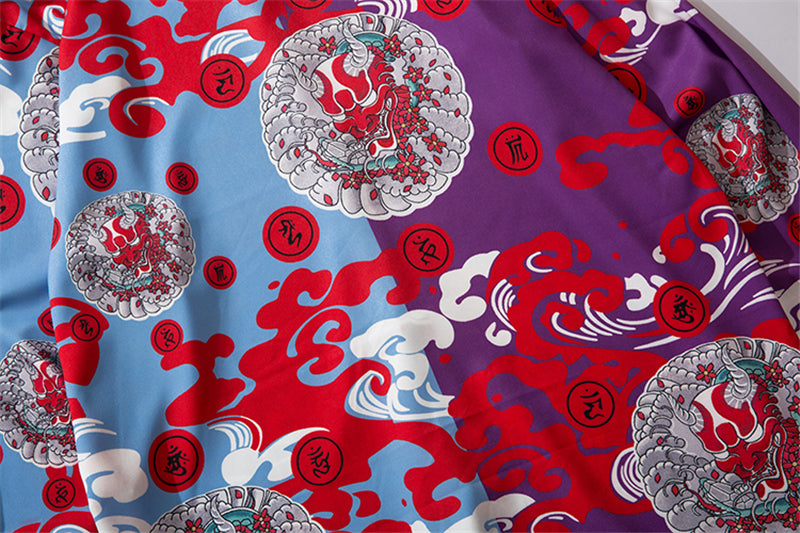 Japanese Style Demon Print Patchwork Streetwear Shirts Mens Casual Long Sleeve Shirt Camisas Hip Hop Shirts Top Clothes | Vimost Shop.