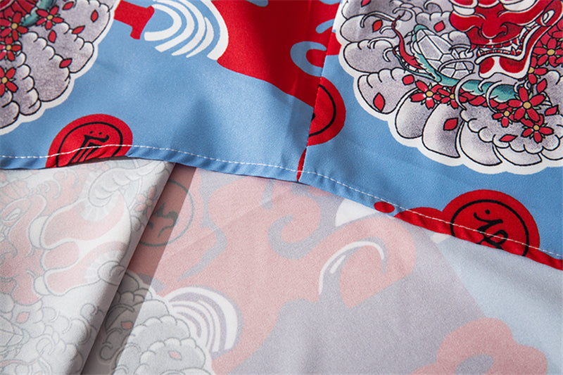 Japanese Style Demon Print Patchwork Streetwear Shirts Mens Casual Long Sleeve Shirt Camisas Hip Hop Shirts Top Clothes | Vimost Shop.