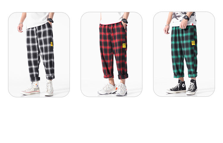 Men's Joggers Plaid Pants Man Black Cotton Comfortable Pant Summer Casual Streetwear Loose Trouser Japanese Trendy Sweatpants | Vimost Shop.