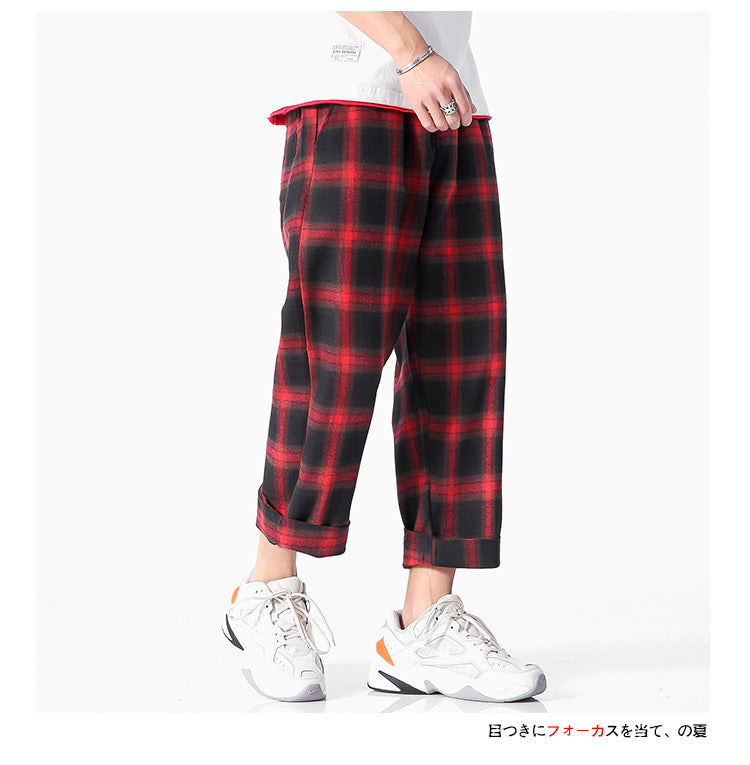 Men's Joggers Plaid Pants Man Black Cotton Comfortable Pant Summer Casual Streetwear Loose Trouser Japanese Trendy Sweatpants | Vimost Shop.