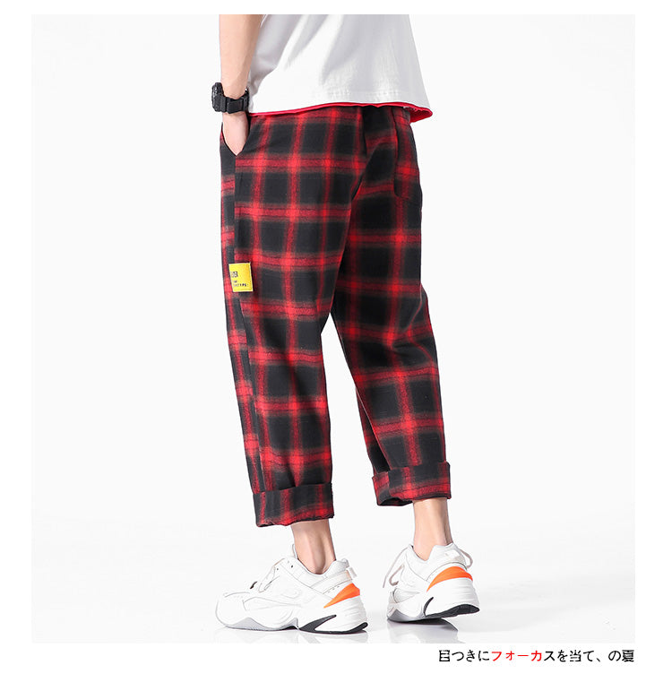 Men's Joggers Plaid Pants Man Black Cotton Comfortable Pant Summer Casual Streetwear Loose Trouser Japanese Trendy Sweatpants | Vimost Shop.